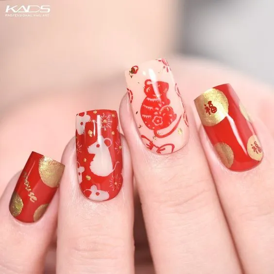 ลายเล็บตรุษจีนโทนสีแดง-2